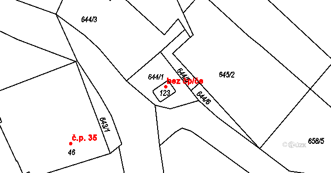 Lhenice 39953211 na parcele st. 123 v KÚ Třebanice, Katastrální mapa