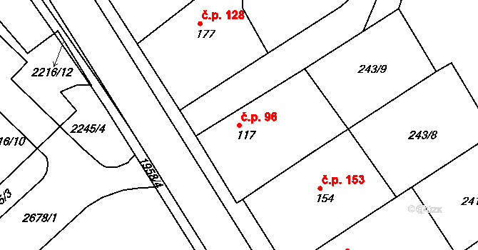 Hrádek na Vlárské dráze 96, Slavičín na parcele st. 117 v KÚ Hrádek na Vlárské dráze, Katastrální mapa