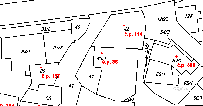 Lípa 38 na parcele st. 43/1 v KÚ Lípa nad Dřevnicí, Katastrální mapa