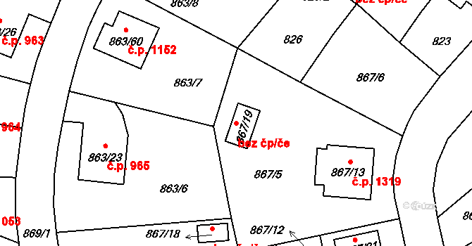 Pelhřimov 42310211 na parcele st. 867/19 v KÚ Pelhřimov, Katastrální mapa