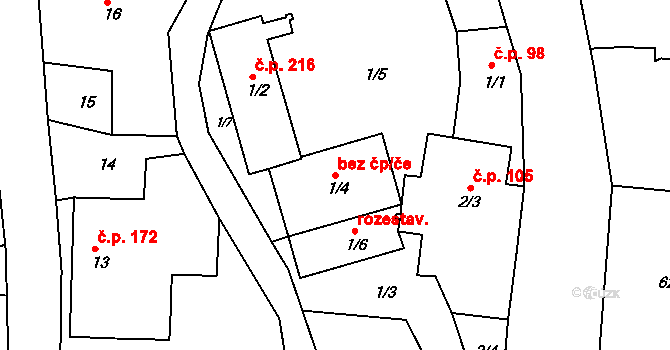 Bohuslavice 42912211 na parcele st. 1/4 v KÚ Bohuslavice nad Metují, Katastrální mapa