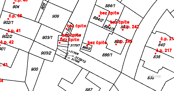 Příbram 44471211 na parcele st. 886/2 v KÚ Příbram, Katastrální mapa