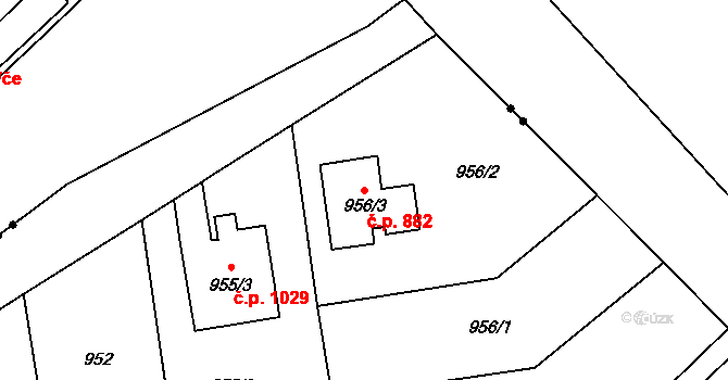Kylešovice 882, Opava na parcele st. 956/3 v KÚ Kylešovice, Katastrální mapa