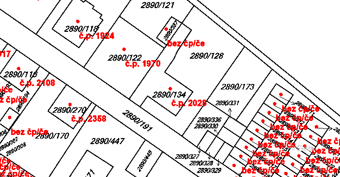 Předměstí 2028, Opava na parcele st. 2890/134 v KÚ Opava-Předměstí, Katastrální mapa