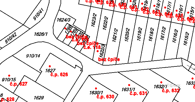 Brno 45553211 na parcele st. 1622/3 v KÚ Lesná, Katastrální mapa
