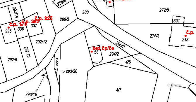 Únětice 45724211 na parcele st. 56 v KÚ Únětice u Prahy, Katastrální mapa