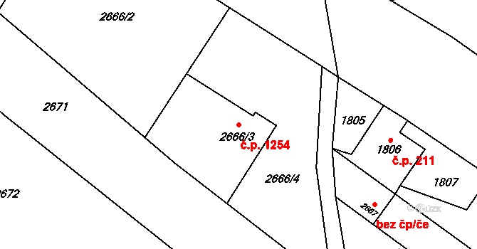 Hlučín 1254 na parcele st. 2666/3 v KÚ Hlučín, Katastrální mapa