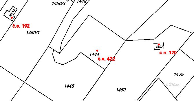 Želešice 422 na parcele st. 1444 v KÚ Želešice, Katastrální mapa