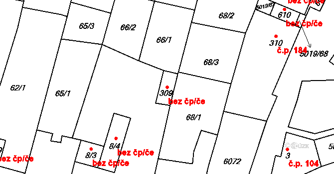 Popovice 47196211 na parcele st. 309 v KÚ Popovice u Uherského Hradiště, Katastrální mapa