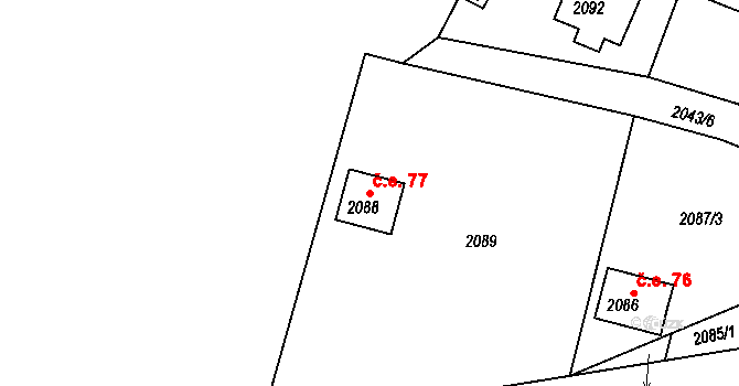Buchlovice 77 na parcele st. 2088 v KÚ Buchlovice, Katastrální mapa
