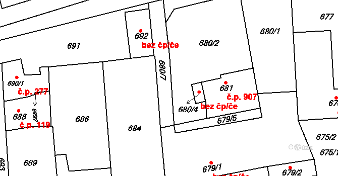 Nýřany 48455211 na parcele st. 680/4 v KÚ Nýřany, Katastrální mapa