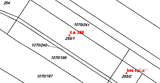 Divnice 255, Slavičín na parcele st. 255/1 v KÚ Divnice, Katastrální mapa