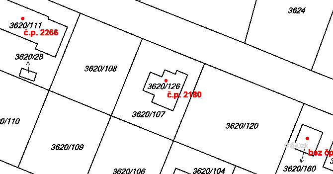 Tachov 2180 na parcele st. 3620/126 v KÚ Tachov, Katastrální mapa