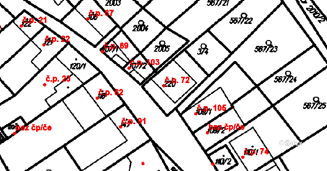 Kloboučky 72, Bučovice na parcele st. 220 v KÚ Kloboučky, Katastrální mapa