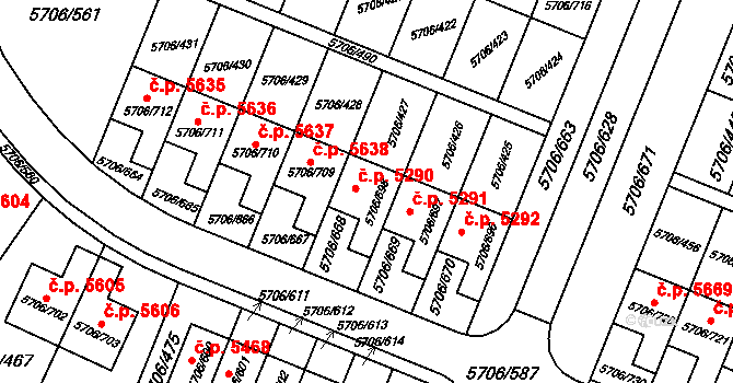 Jihlava 5290 na parcele st. 5706/698 v KÚ Jihlava, Katastrální mapa