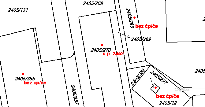 Pelhřimov 2452 na parcele st. 2405/270 v KÚ Pelhřimov, Katastrální mapa