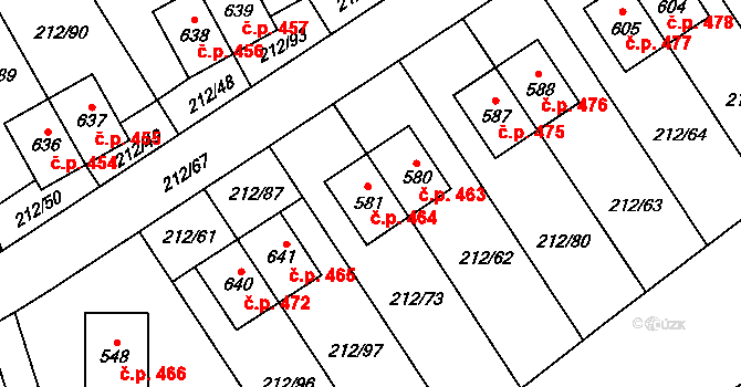 Počaply 464, Králův Dvůr na parcele st. 581 v KÚ Počaply, Katastrální mapa