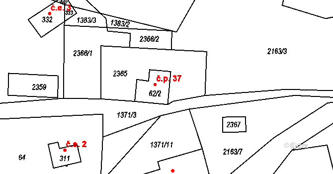 Suchdol 37, Bujanov na parcele st. 62/2 v KÚ Suchdol u Bujanova, Katastrální mapa
