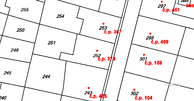 Drnovice 374 na parcele st. 252 v KÚ Drnovice u Vyškova, Katastrální mapa