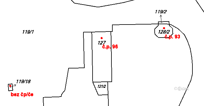 Karlova Studánka 96 na parcele st. 127 v KÚ Karlova Studánka, Katastrální mapa