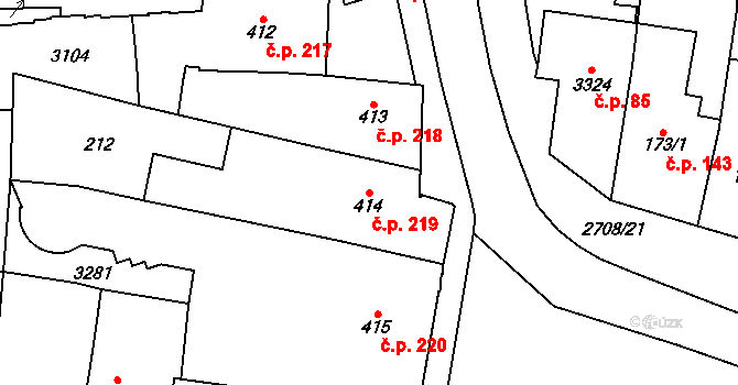 Choceň 219 na parcele st. 414 v KÚ Choceň, Katastrální mapa