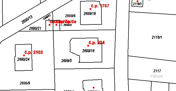 Český Těšín 224 na parcele st. 2699/16 v KÚ Český Těšín, Katastrální mapa