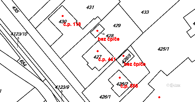 Nový Malín 441 na parcele st. 427 v KÚ Nový Malín, Katastrální mapa