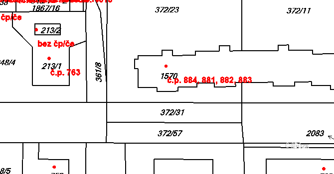 Unhošť 881,882,883,884 na parcele st. 1570 v KÚ Unhošť, Katastrální mapa