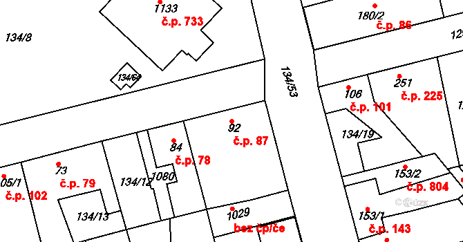 Lobeček 87, Kralupy nad Vltavou na parcele st. 92 v KÚ Lobeček, Katastrální mapa