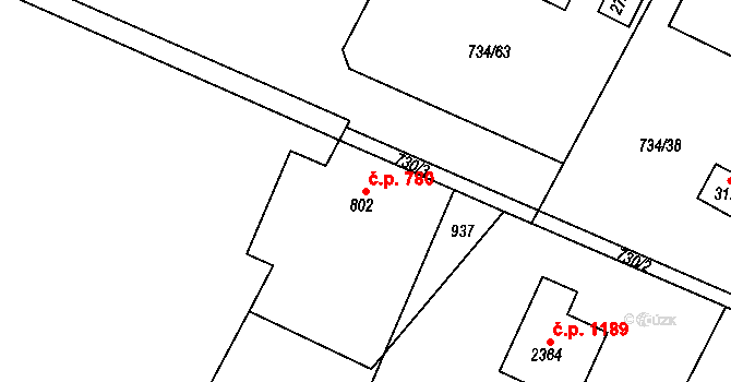 Neratovice 780 na parcele st. 802 v KÚ Neratovice, Katastrální mapa