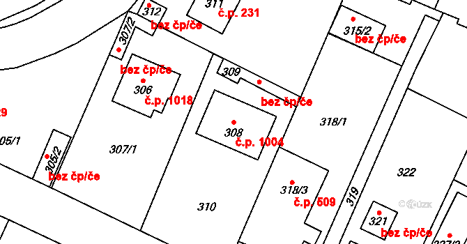 Řevnice 1004 na parcele st. 308 v KÚ Řevnice, Katastrální mapa
