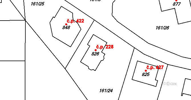 Psáry 228 na parcele st. 826 v KÚ Psáry, Katastrální mapa