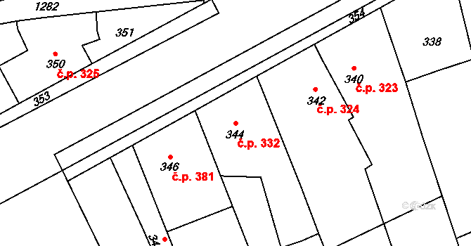 Líně 332 na parcele st. 344 v KÚ Líně, Katastrální mapa