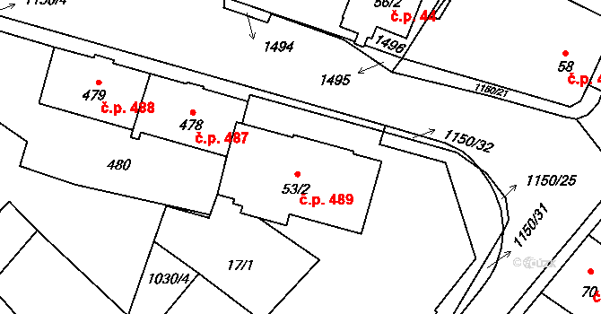 Kdyně 489 na parcele st. 53/2 v KÚ Kdyně, Katastrální mapa