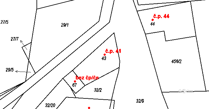 Lomnička 41, Plasy na parcele st. 43 v KÚ Lomnička u Plas, Katastrální mapa