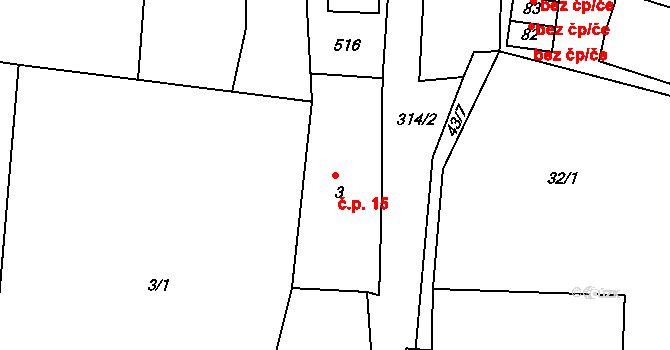 Olešná 15, Nezvěstice na parcele st. 3 v KÚ Olešná u Nezvěstic, Katastrální mapa