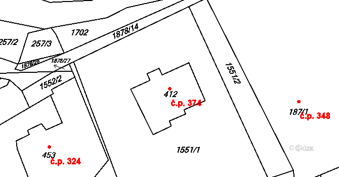 Lipová 374 na parcele st. 412 v KÚ Lipová u Šluknova, Katastrální mapa