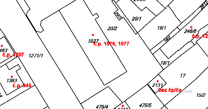 Přeštice 1077 na parcele st. 1828 v KÚ Přeštice, Katastrální mapa