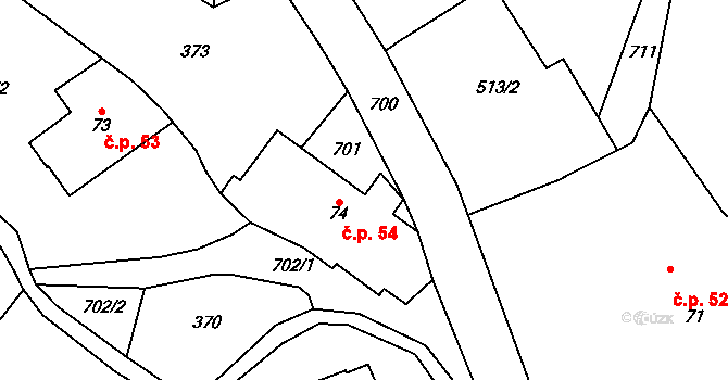 Machovská Lhota 54, Machov na parcele st. 74 v KÚ Machovská Lhota, Katastrální mapa