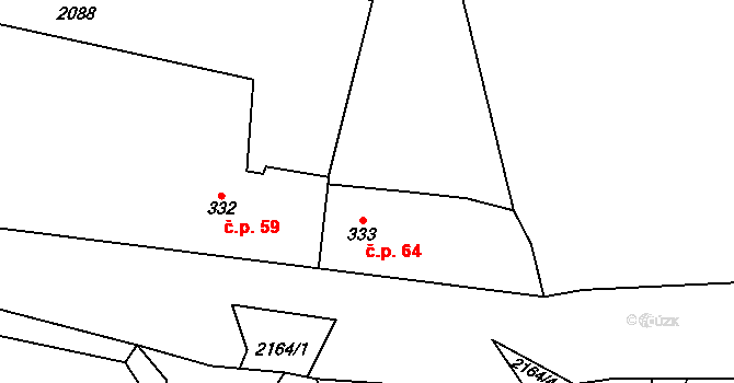 Kokořov 64, Všeruby na parcele st. 333 v KÚ Všeruby u Plzně, Katastrální mapa