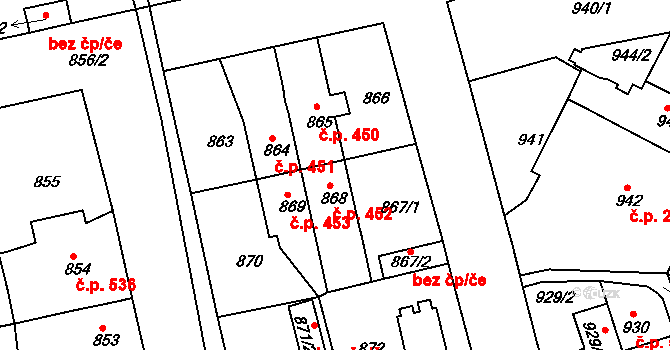 Třemošná 452 na parcele st. 868 v KÚ Třemošná, Katastrální mapa