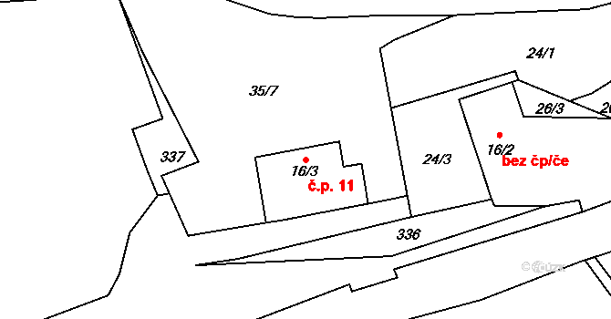 Rumberk 11, Deštná na parcele st. 16/3 v KÚ Rumberk, Katastrální mapa