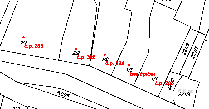 Doubravice nad Svitavou 284 na parcele st. 1/2 v KÚ Klemov, Katastrální mapa