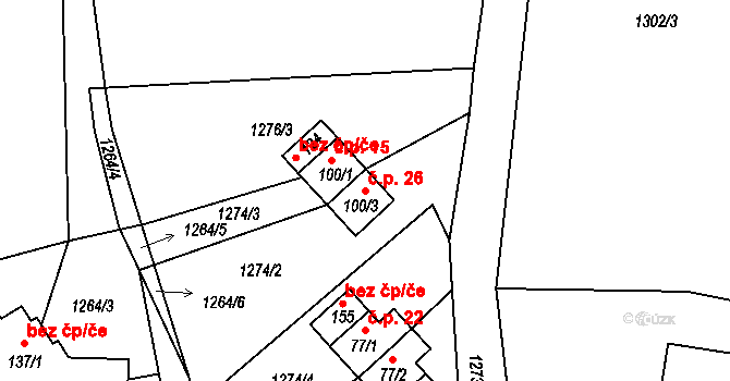 Leptač 26, Chroboly na parcele st. 100/3 v KÚ Leptač, Katastrální mapa