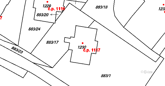 Kopřivnice 1117 na parcele st. 1230 v KÚ Kopřivnice, Katastrální mapa