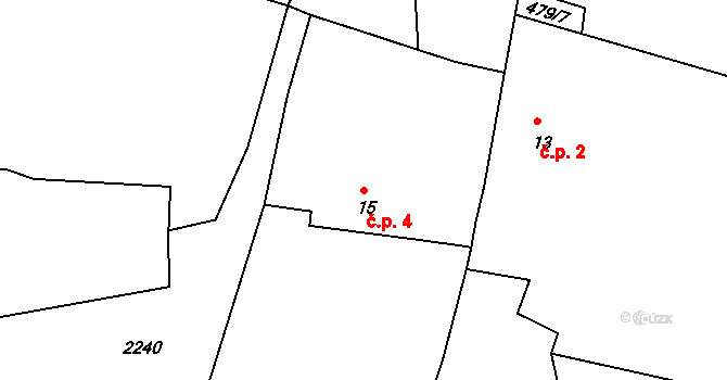 Třebanice 4, Lhenice na parcele st. 15 v KÚ Třebanice, Katastrální mapa
