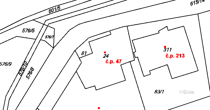 Krušovice 47 na parcele st. 24 v KÚ Krušovice, Katastrální mapa