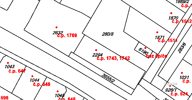 Rakovník II 1742,1743, Rakovník na parcele st. 2294 v KÚ Rakovník, Katastrální mapa