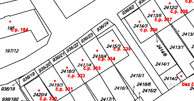 Křemže 334 na parcele st. 2416/4 v KÚ Křemže, Katastrální mapa