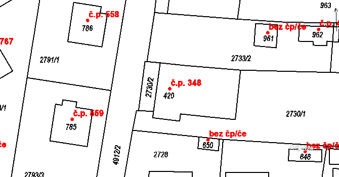 Černovice 348 na parcele st. 420 v KÚ Černovice u Tábora, Katastrální mapa
